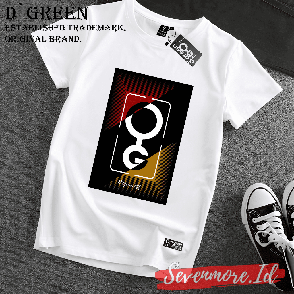 D`GREEN Tshirt Putih Original Pria Wanita Logo Monochrom - Kain Katun / Kaos Greenlight Original /