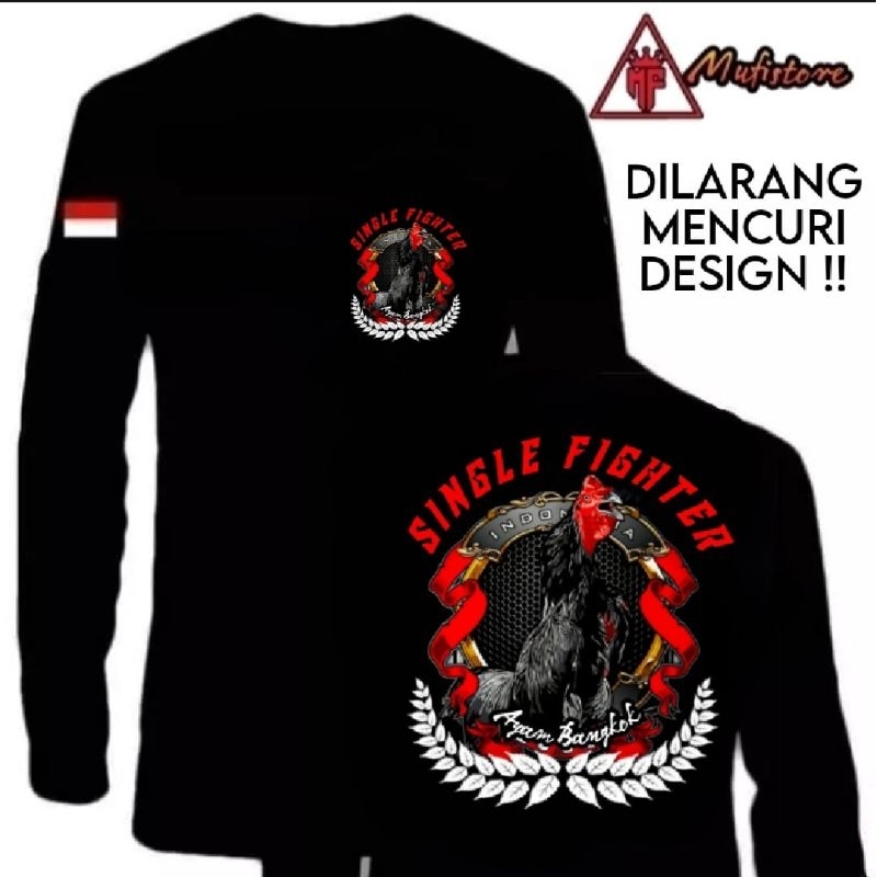 KAOS TANGAN PANJANG SINGLE FIGHTER AYAM BANGKOK LOGO MERAH PUTIH