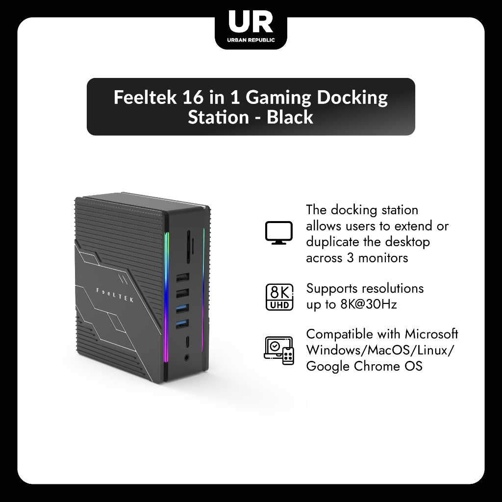 Feeltek 16 in 1 Gaming Docking Station - Black