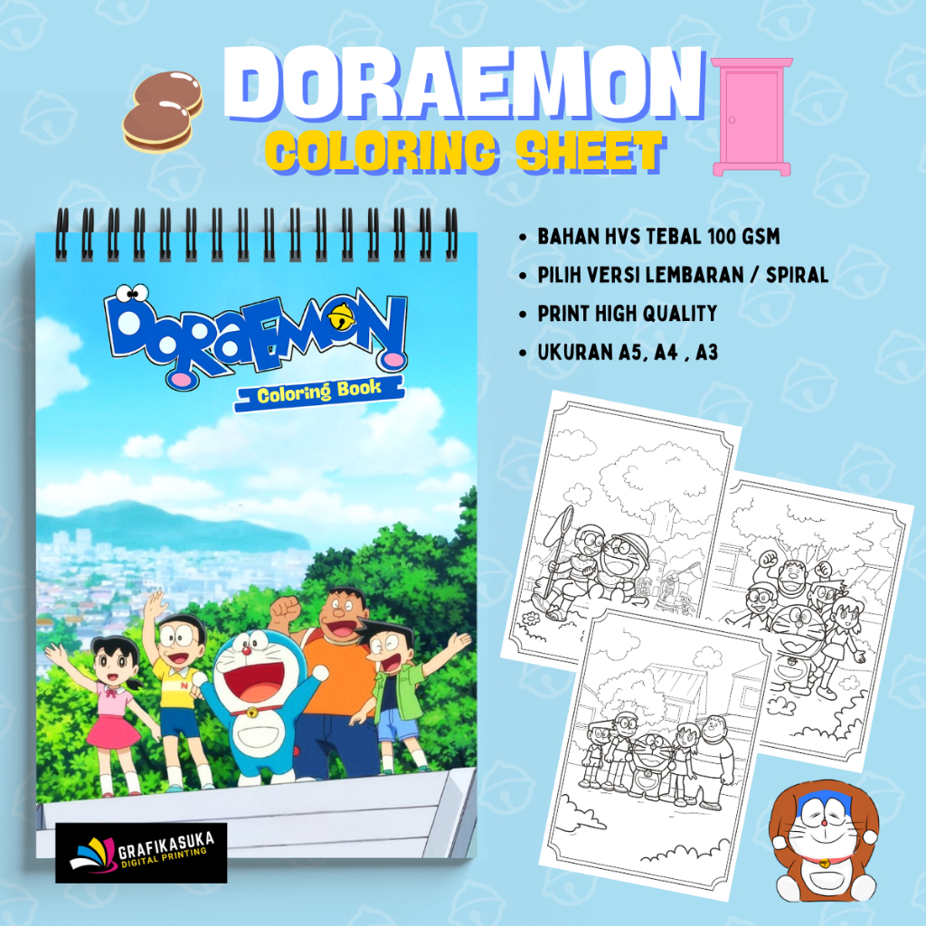 

DORAEMON Coloring Sheet 20 Lembar Kertas Mewarnai Sketsa Gambar Kartun DORAEMON Anak Paud TK SD HVS Tebal