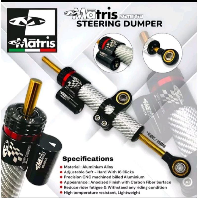 STABILIZER MATRIS CARBON SILVER PENDEK 16 KLIK PUNGSI LOGO MATRIS MATRIS STABILIZER MATRIS CARBON SI