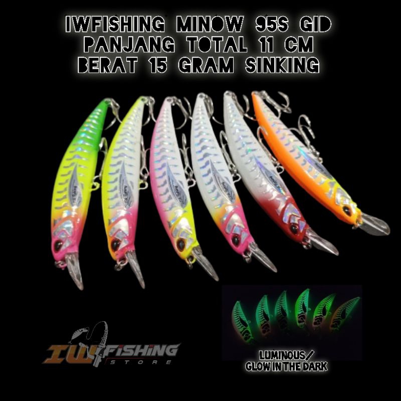 Iwfishing minow 95s Full GID panjang 95 mm berat 16 gram sinking