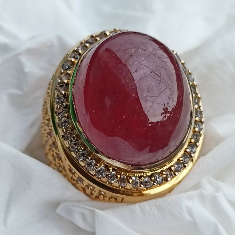 CINCIN BATU PERMATA RUBY KRISTAL JUMBO 100% ASLI