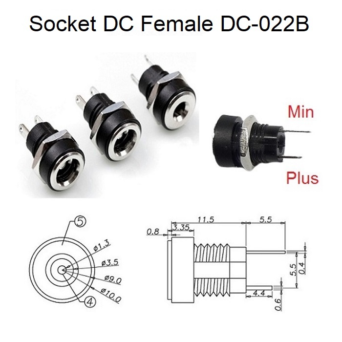 Soket DC Female Plastik Besi DC-022B