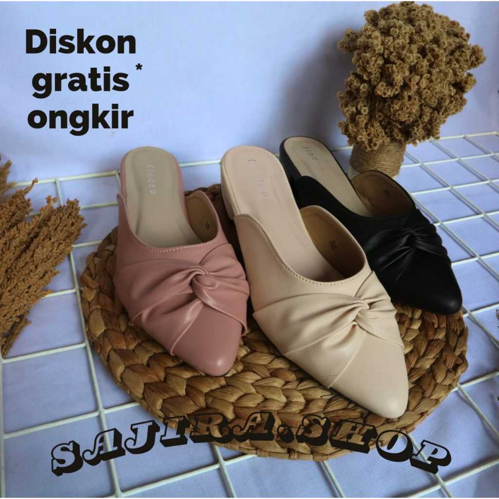 Sepatu Sendal Slop Fladeo Wanita Kepang Greed Ori Hak 3cm cps