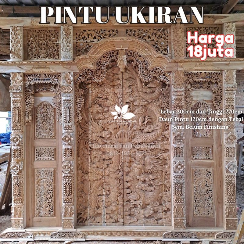 Pintu Kusen Gebyok Kayu Jati Model Jawa Ukuran Lebar 3 Meter Ukir Naga