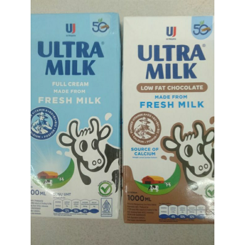 

susu cair ultra milk 1 liter rasa coklat atau full cream