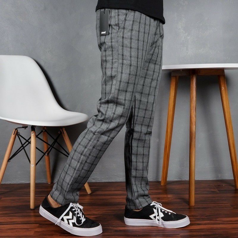CELANA PANJANG CHINO TARTAN PRIA WANITA UNISEKS ANKLE PANTS MOTIF KOTAK KOTAK Casual Pria Panjang Sl