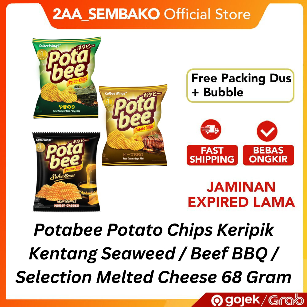 

Potabee Potato Chips Seaweed Rumput Laut / Beef BBQ / Selection Melted Cheese 68 Gram