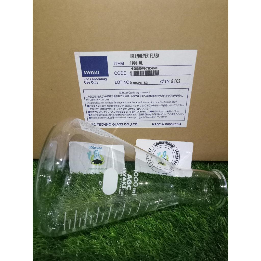 Erlenmeyer 1000 ml Iwaki, Erlenmayer, Elemayer, elemeyer 1 L merk Iwaki