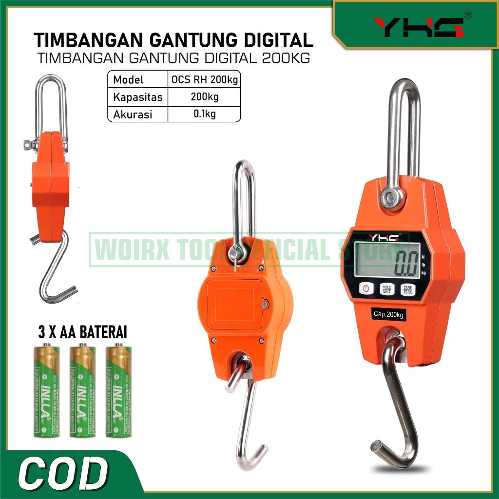 YHG Timbangan Gantung Digital Portable Timbangan Barang Buah Sayur 100kg 200kg