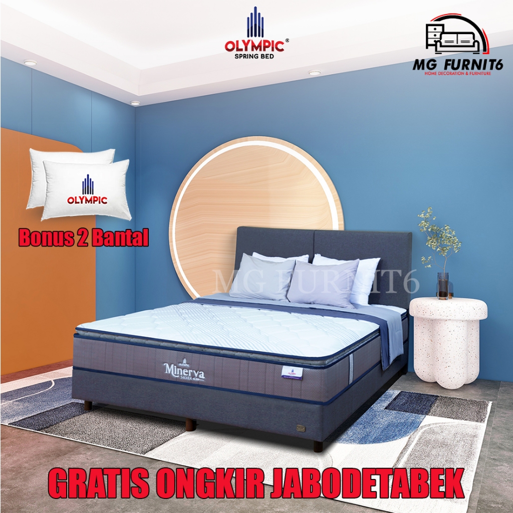 OLYMPIC Springbed MINERVA Silver Series | Kasur Spring Bed MINERVA Pillow Top | Bonus 2 Bantal Grati