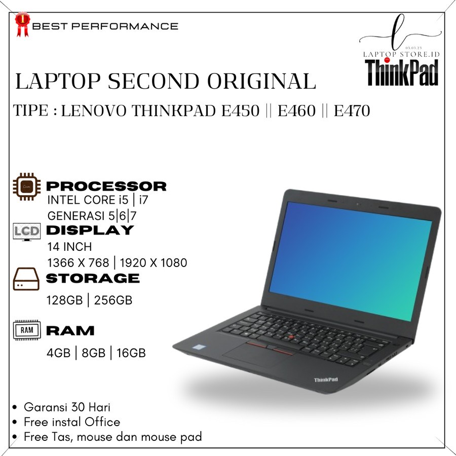 LENOVO THINKPAD E450 E460 E470 INTEL CORE i5 / i7 | RAM 8GB | SSD 256GB | ORIGINAL SECOND