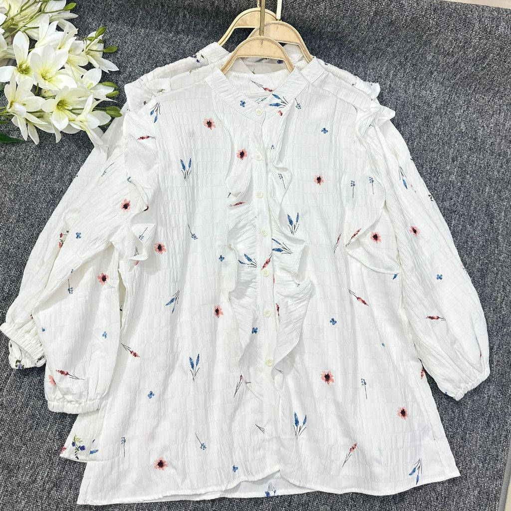 Blouse Model Ruffle Motif Bunga II Atasan Wanita Korean Style