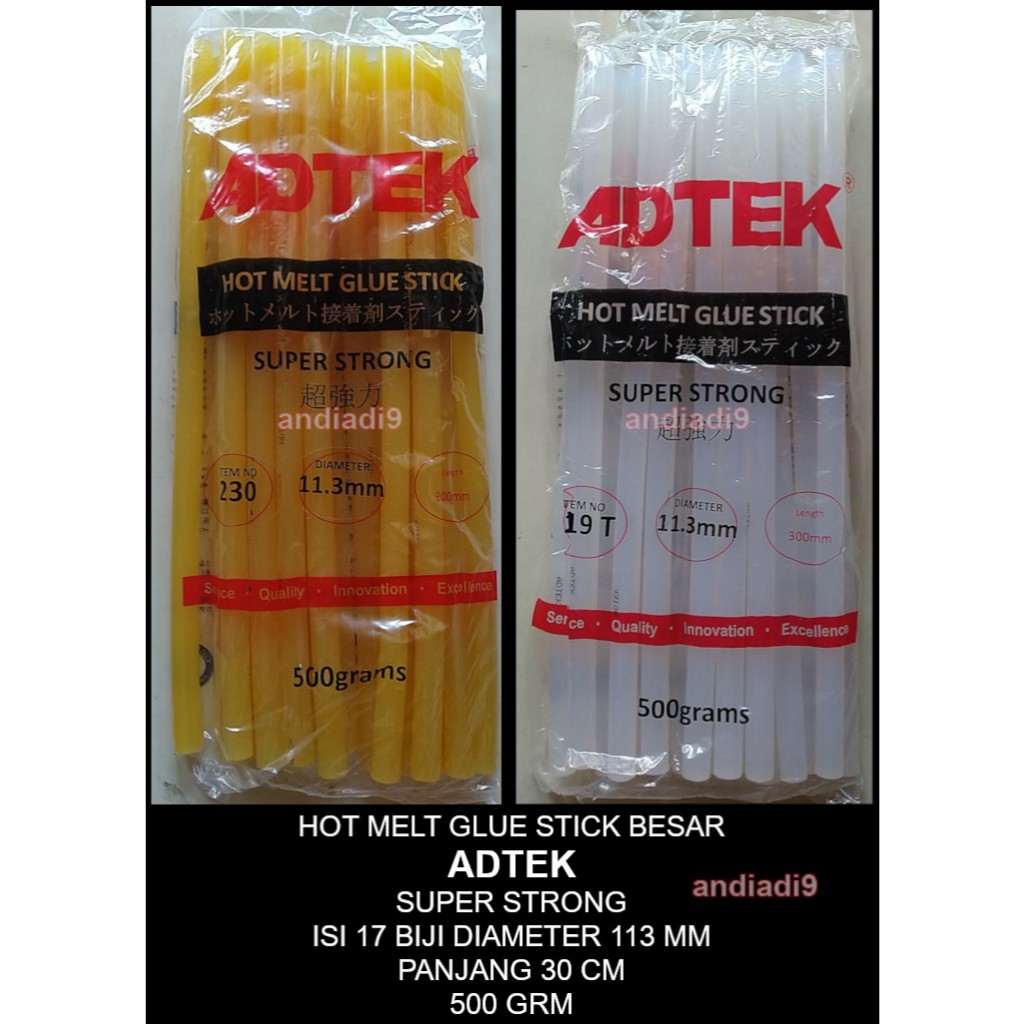 

ISI LEM BAKAR TEMBAK HOT MELT GLUE STICK BESAR ADTEK DIAMETER 113 MM PANJANG 30 CM SUPER STRONG