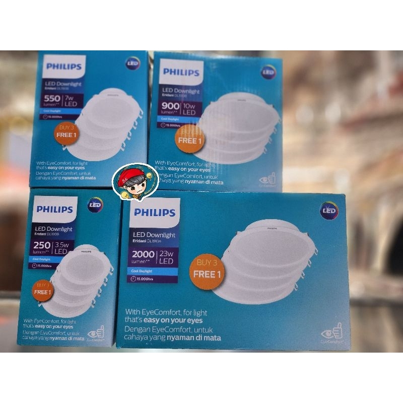 Paket 1 Kotak isi-4 Downlight LED Philips Eridani Cool Daylight & WarmWhite