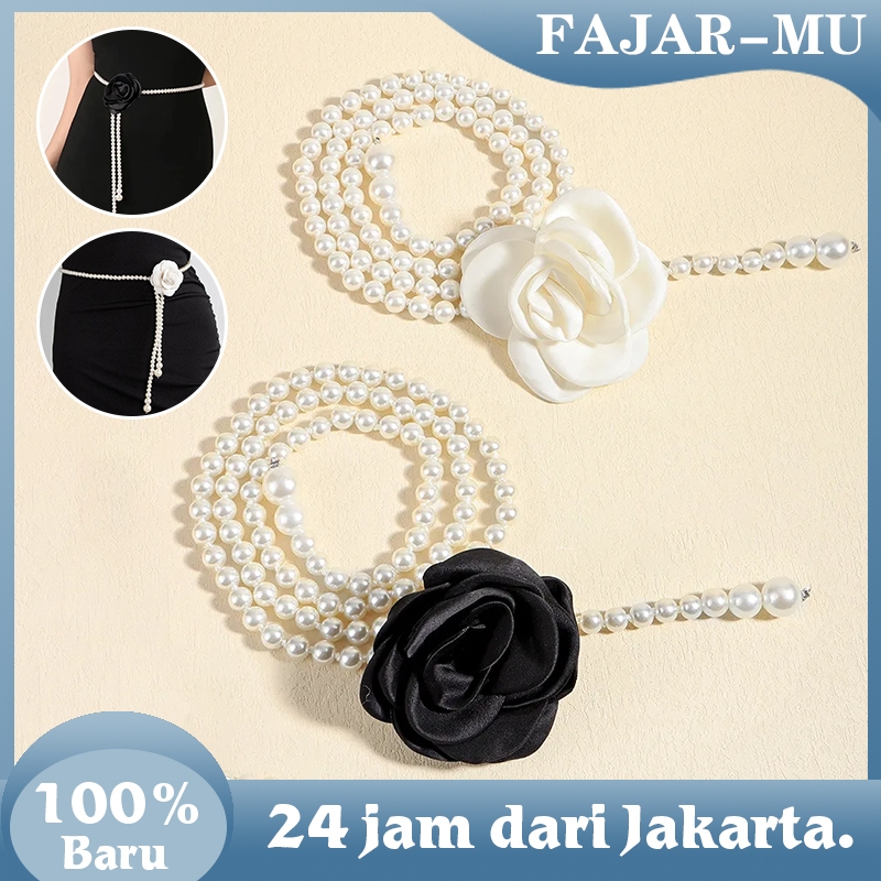 Ikat Pinggang Rantai Model Bunga Mawar Mutiara Belt Ikat Pinggang Wanita Untuk Dress