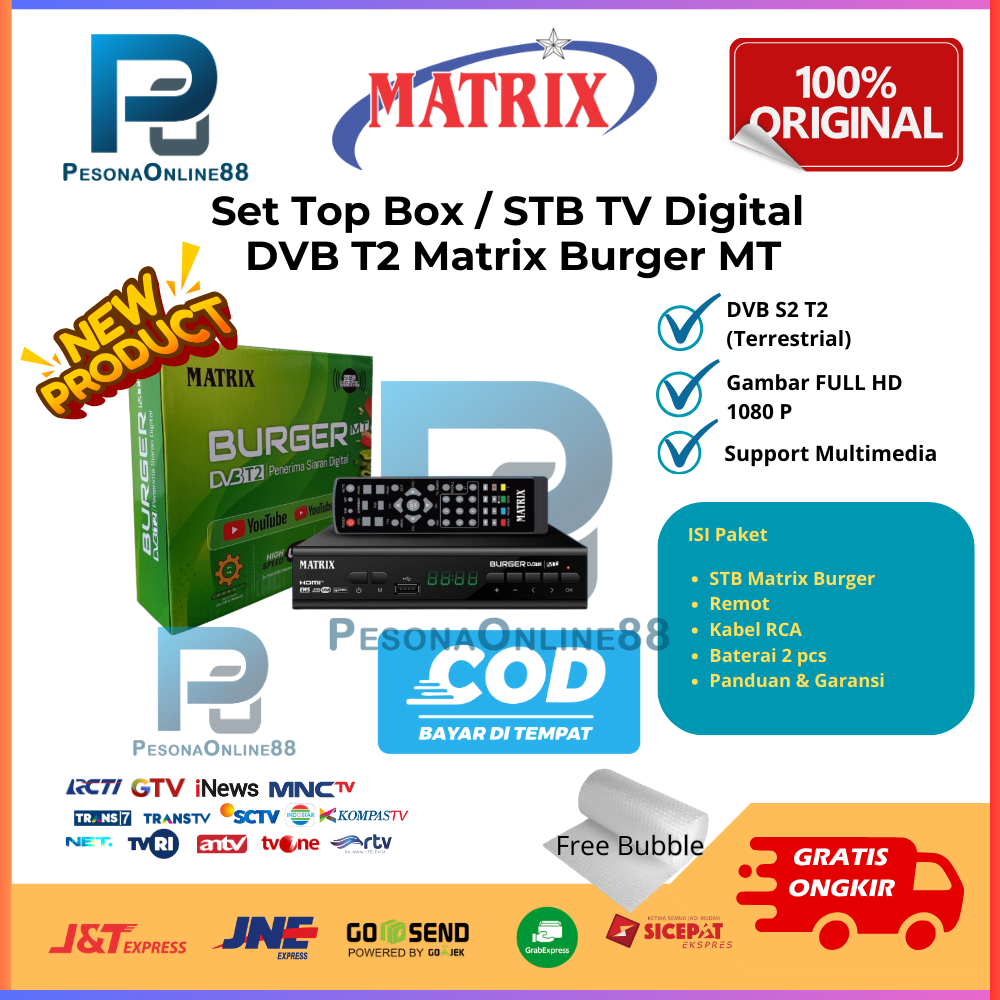 STB / Set Top Box TV Digital DVBT2 Matrix Burger / Matrix Apple Merah / Super HD Kijang / Evinix H1