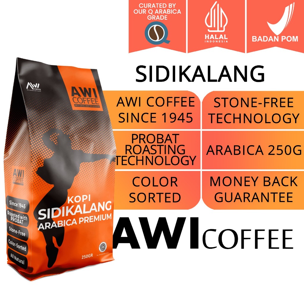 

KOPI SIDIKALANG Arabica Premium Biji 250g | Coffee beans| Roasted | Kualitas Ekspor | AWI COFFEE