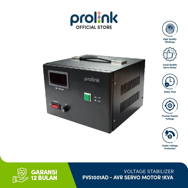 Prolink Stabilizer AVR Servo Motor Controlled 1000VA PVS1001AD Garansi 12 Bulan Output 110VAC/230VAC