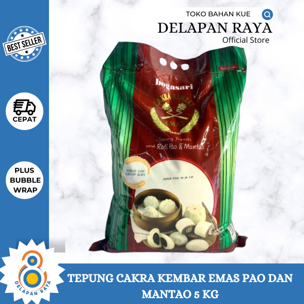 

TEPUNG CAKRA KEMBAR EMAS PAO DAN MANTAO 5kg -8Raya