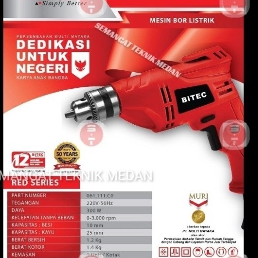 DM3510RE MESIN BOR BISA KIRI KANAN REVERSEABLE 10mm BITEC DM 3510 RE