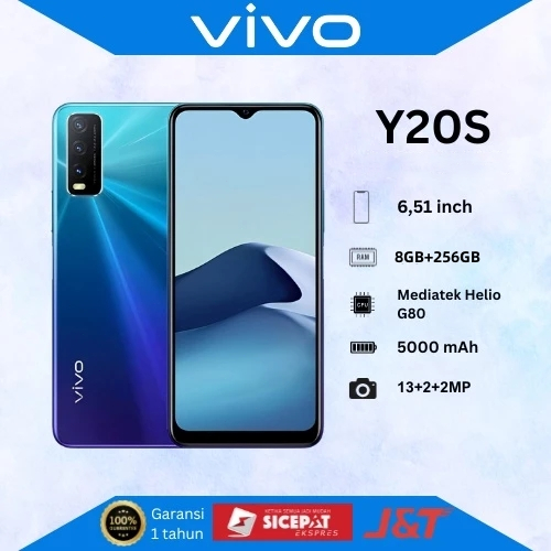 Vivo Y20s HP Murah Android RAM 8GB ROM 256GB 6.51 Inch HD Baterai 5000mAh Sensor Sidik Jari Samping