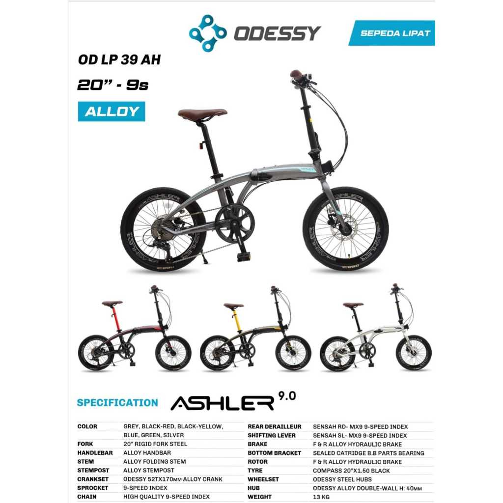 Sepeda Lipat Odessy 20 39 Ashler Frame Alloy - 9 Speed Garansi Original - 20" inch