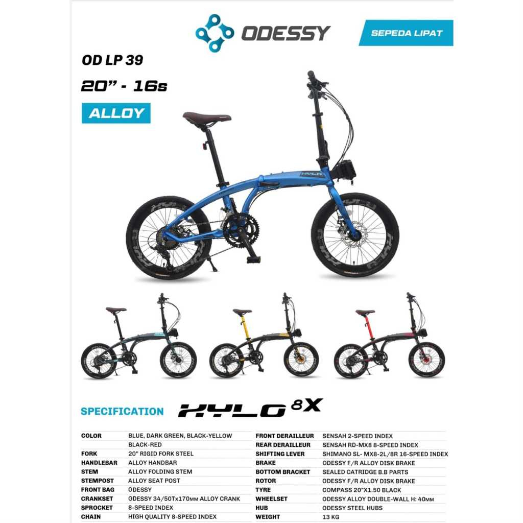 Sepeda Lipat Odessy Xylo 8X Frame Alloy Shimano - 8 Speed 9 Speed Garansi Original ODESSY LP 39 XYLO