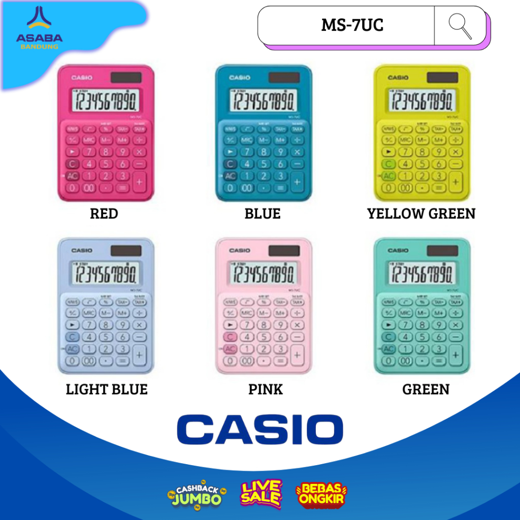 

Asaba Bandung - CASIO MS-7UC Kalkulator Kantor Seri Colorful 10 digit