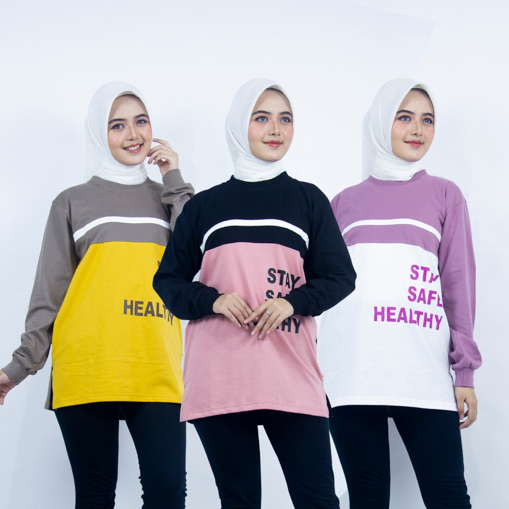 Tunik Kaos Atasan Baju Olahraga Wanita Muslim Jumbo Baju Gym Wanita Bahan Combed 20s Tebal Adem