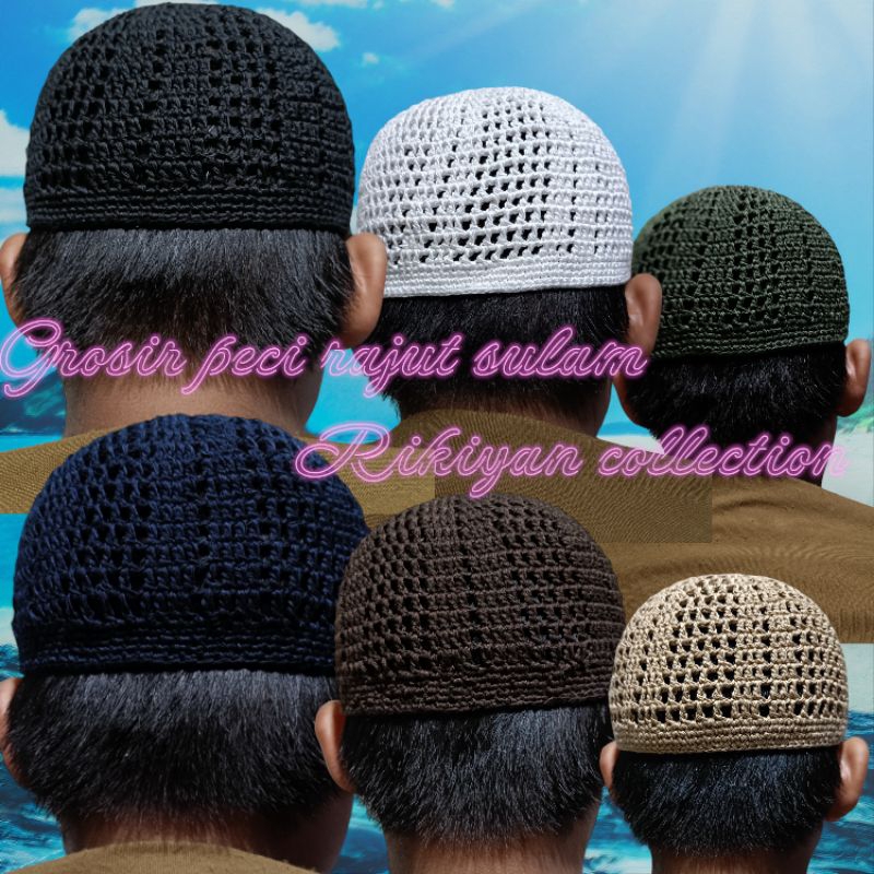 grosir 20pcs peci rajut sulam Yaman arifin