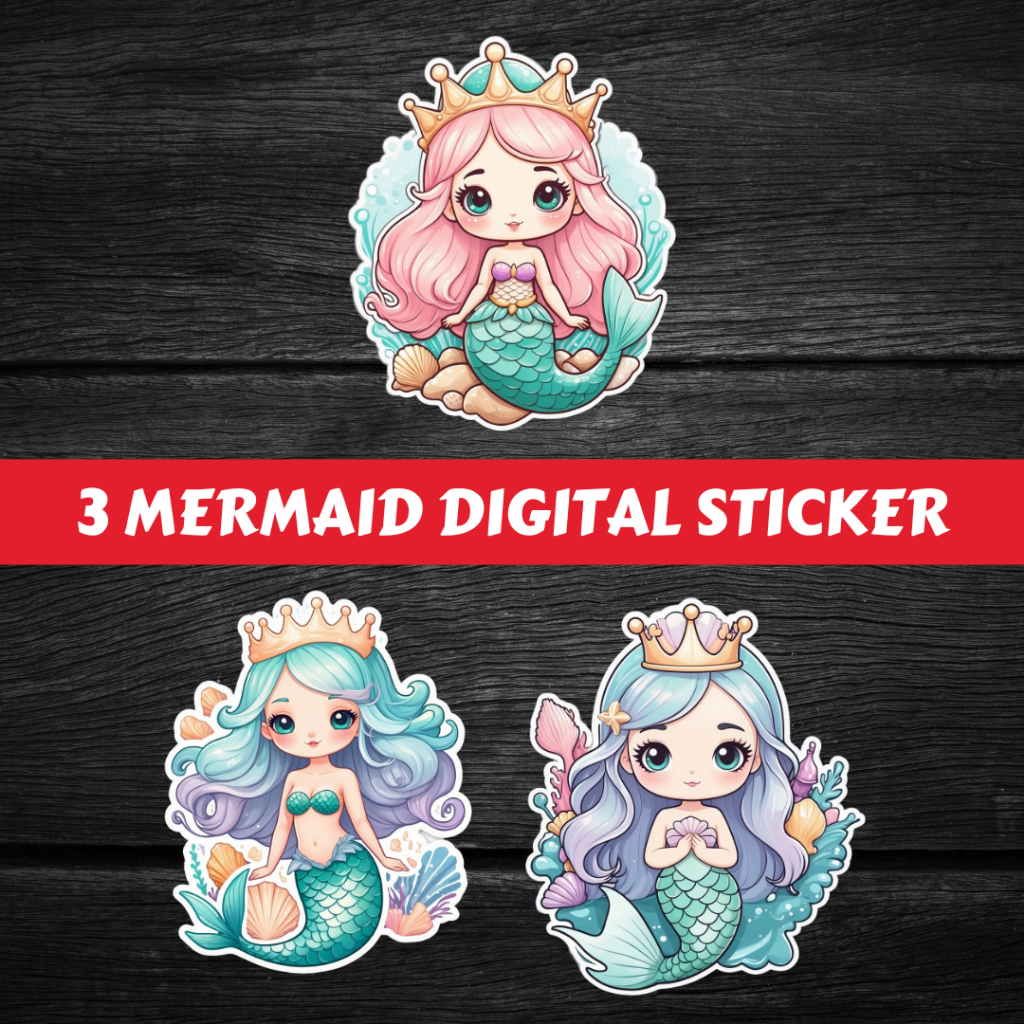 

Cute Mermaid Sticker Digital Product Printable #DS 006