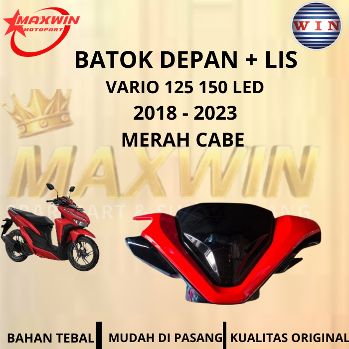 Batok Depan Lis Merah Cabe Honda Vario 125 - 150 New Led Tahun Motor 2018 - 2023 Merk Win