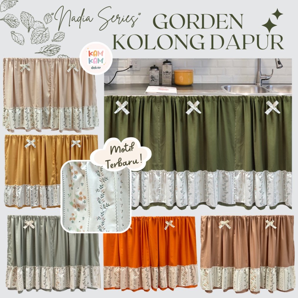 Gorden Kolong Dapur Rumbai Bawah Tirai Kolong Dapur Hordeng Hijau Sage Minimalis