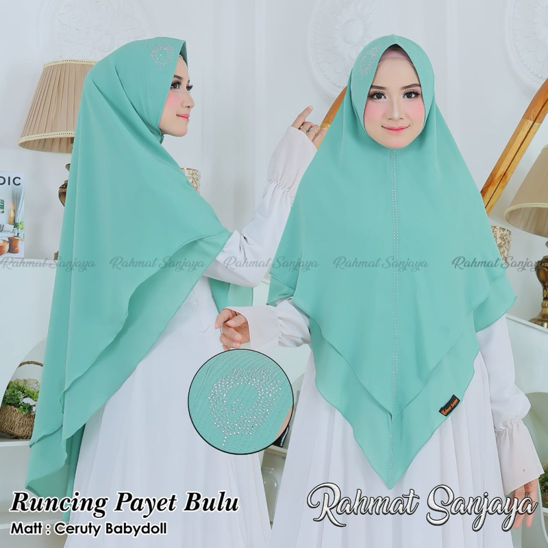 KHIMAR 2 LAYAR JUMBO RUNCING PAYET BULU MUTIARA SAWAROSKY RAHMAT SANJAYA KHIMAR  2 LAYAR JUMBO BAHAN