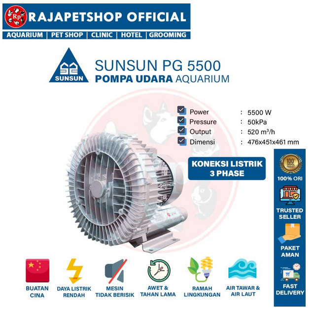 SUNSUN PG 5500 ROOT RING BLOWER AIR PUMP KOLAM IKAN TAMBAK UDANG IPAL