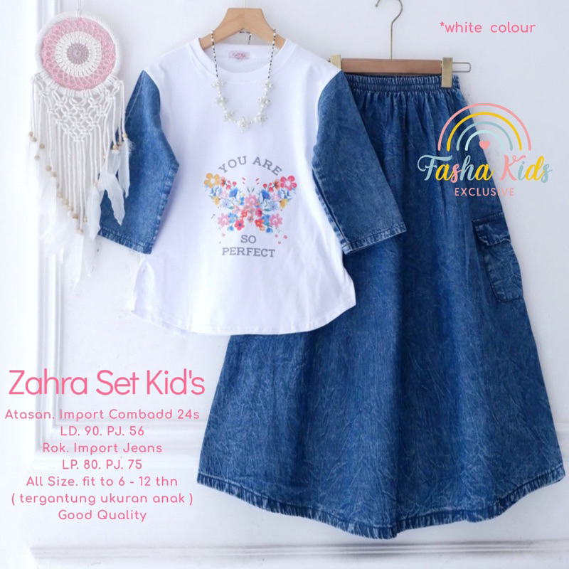 Setelan Rok Jeans Anak Perempuan Usia 6 Sampai 12 Tahun Zahra Set Kids BY Fasha Setelan Baju Muslim 
