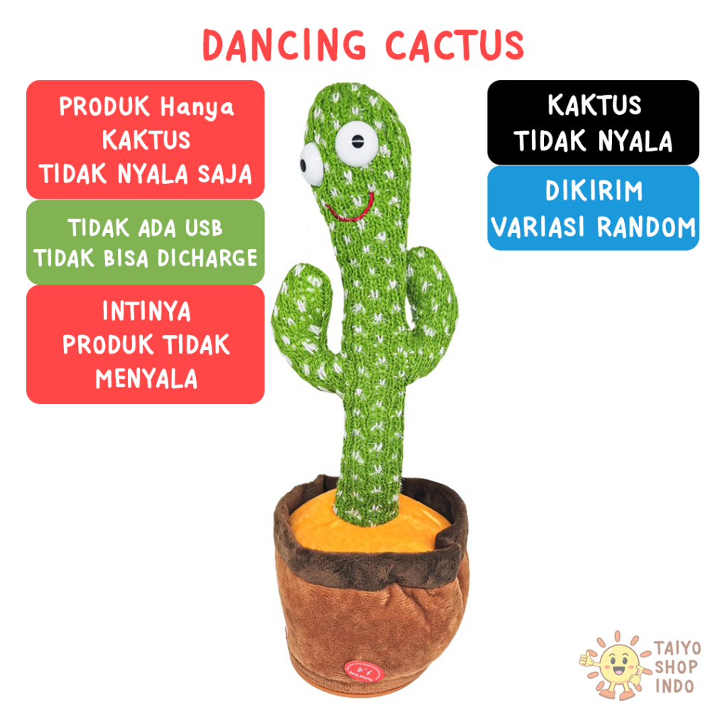 TAIYO Mainan Anak Dancing Cactus USB BOX Kaktus Joged Musik Bicara Menari Rekam Suara