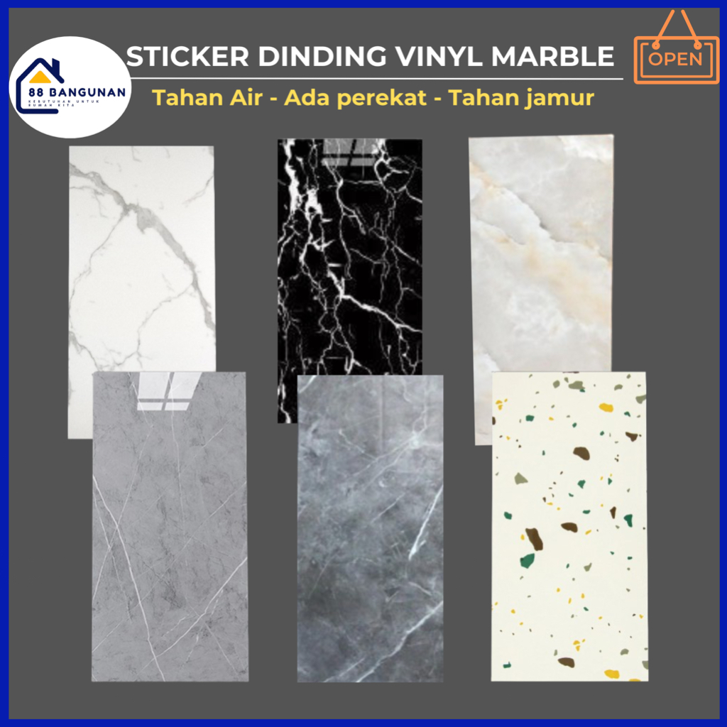 Stiker Dinding Vinyl Tekstur Marmer Tahan Air / Stiker Lantai Busa Tahan Aus Stiker Ruang Tamu 30 X 