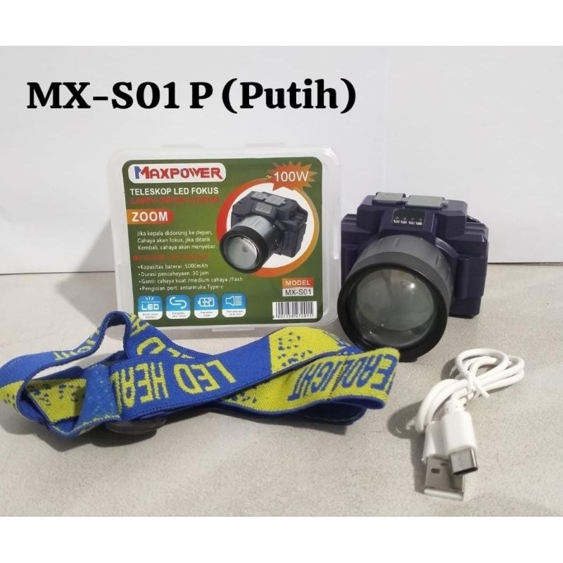 SENTER KEPALA ZOOM 100 WATT LED TELESKOP FOCUS CAHAYA SUPER TERANG/CAHAYA PUTIH DAN KUNING