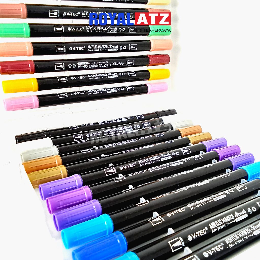 

Acrylic Marker Double Tip Pen / Marker & Brush Permanen V-tec (AM 989 DB) 12/24/36 Colour