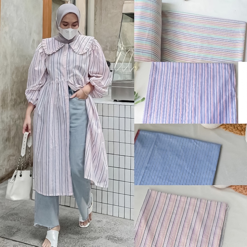 Kain Katun Salur Stripe Garis & Katun Motif Kembang Abstrak