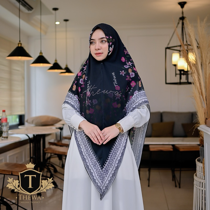 THEWA - Hijab Khimar Aurora Payet Digital Printing Kerudung Ceruty Babydoll