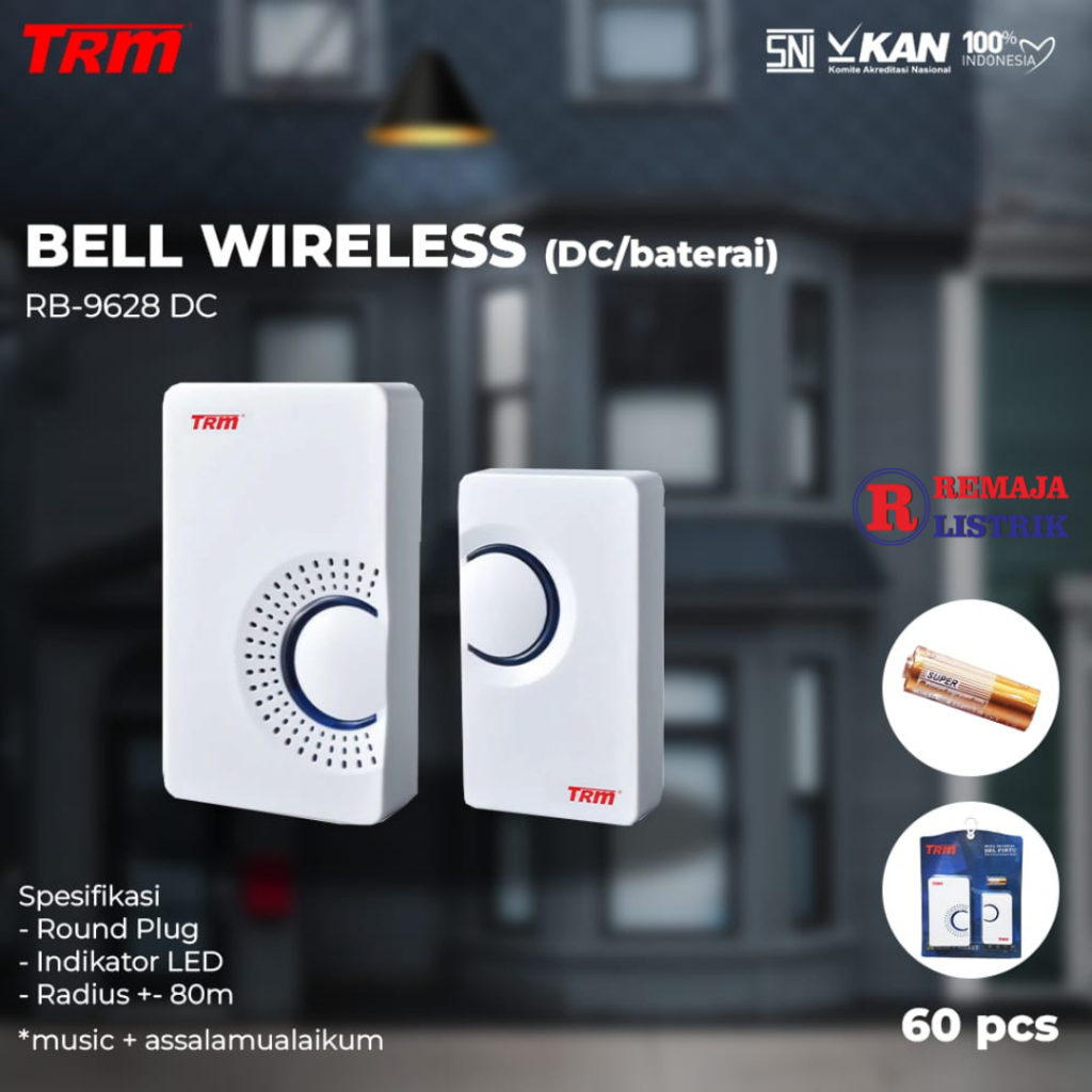 Bel Pintu tanpa kabel TRM ( baterai ) / Door bell wireless DC 9628 TRM Isi 2