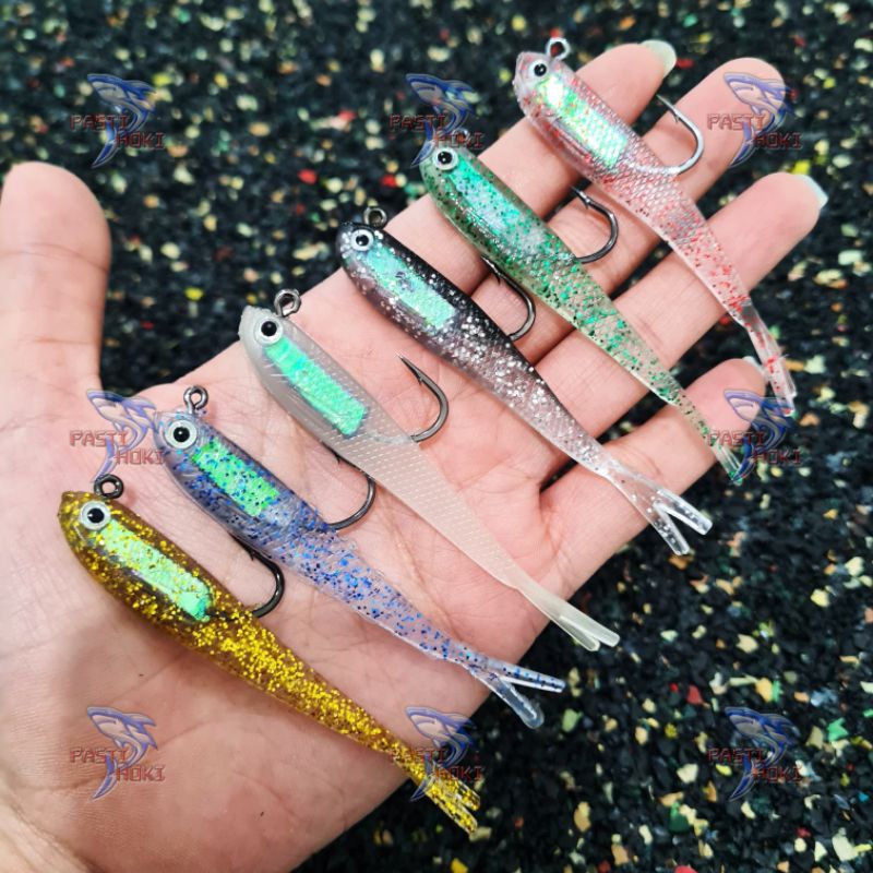 umpan soft lure dengan mata pancing timah 6 gram / soft lure buntut cabang