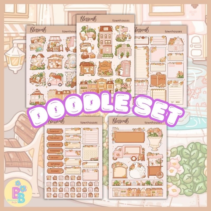 

BlossomB - townhouses doodle set Hand drawing sticker sheet / waterproof sticker / sticker deco / sticker vinyl aesthetic / handmade sticker / sticker tumblr / stiker anti air / sticker buku journal / sticker HP laptop