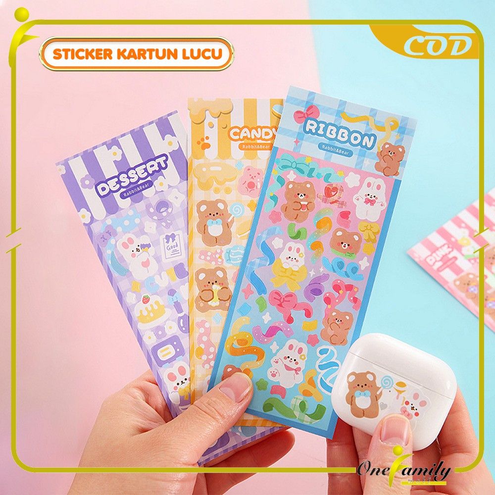 

ONE-C1107 Sticker Waterproof Kartun Bear Rabbit Hologram Korea / Stiker Motif Anti Air Cute Decoration / Stiker Beruang Kelinci