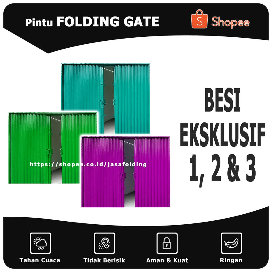 Besi Eksklusif - Pintu Folding Gate Rolling Door Harmonika Garasi Lipat Sliding