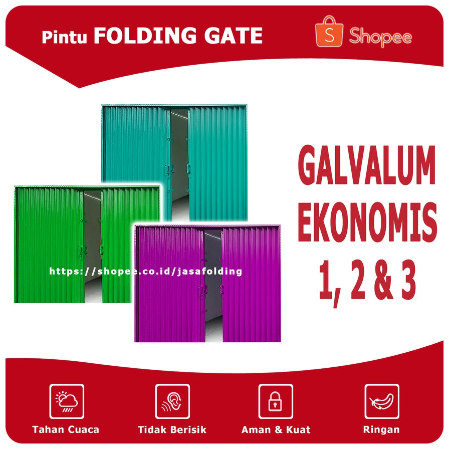 Galvalum Ekonomis - Pintu Folding Gate Rolling Door Harmonika Garasi Lipat Sliding